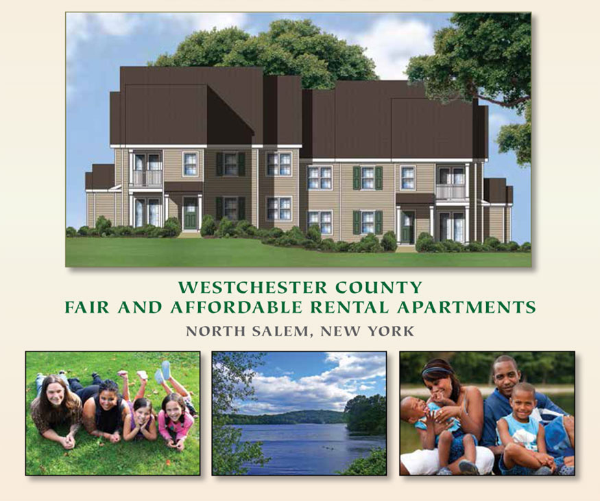 poster for affordable housing with photos of buildings and people smiling